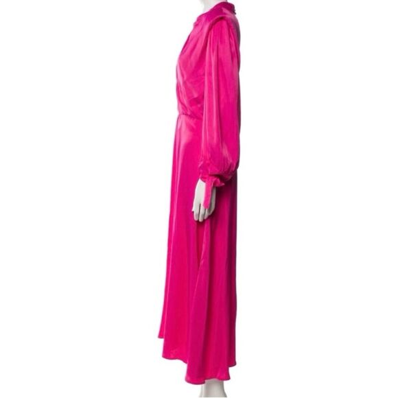 SOLD FARM Rio Pink Shoulderpads Maxi Dress Satin Like Cutout Size XL - Picture 10 of 15